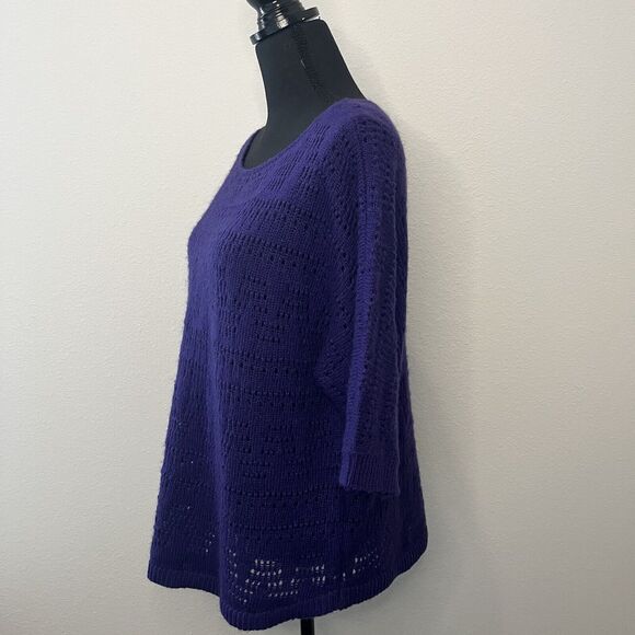 Chico's Purple Open Knit Short Sleeve Pullover Sweater Size  (2) / Medium (12) - Picture 4 of 9